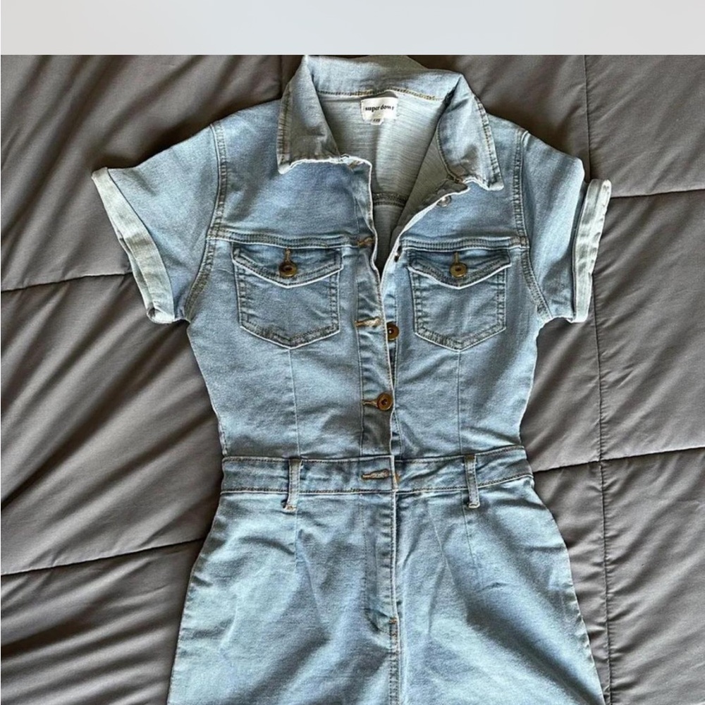 Light Blue Denim Short Sleeve Jumpsuit